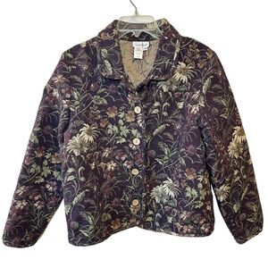 VTG 90's Floral Tapestry Jacket M Coldwater Creek Brocade Pea Coat Blazer Spring